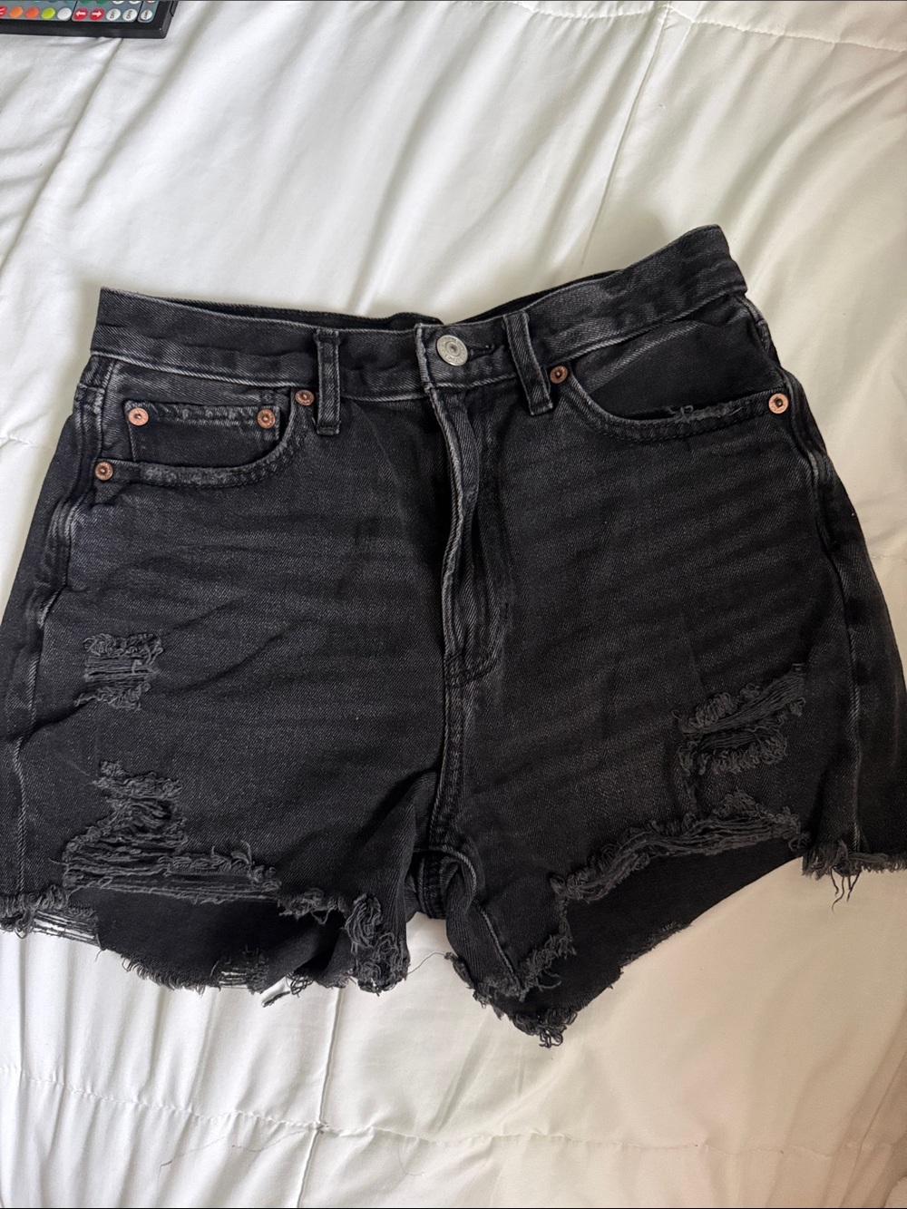 American Eagle Outfitters Black Distressed High-Rise Denim Shorts